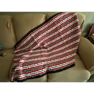 Black Red and Grey Striped Afghan Throw Blanket 60" x 42"